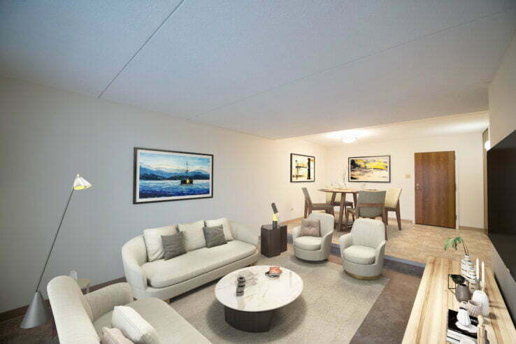 living area, dining area in a 1 bedroom unit at Armadale Hollows in Winnipeg, Manitoba