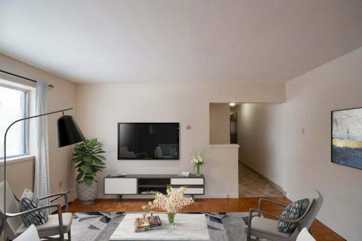 living area in a 2 bedroom unit at Bel Manor in Winnipeg, Manitoba