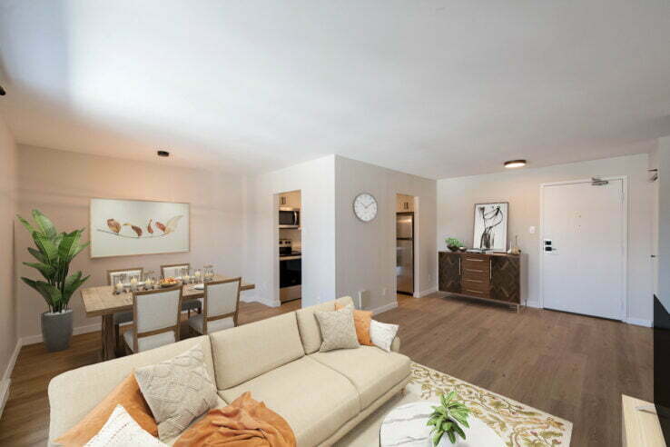 living area, dining area in a 1 bedroom unit at Charlesdale Gardens in Winnipeg, ManitobaCharlesdale Gardens in Winnipeg, Manitoba