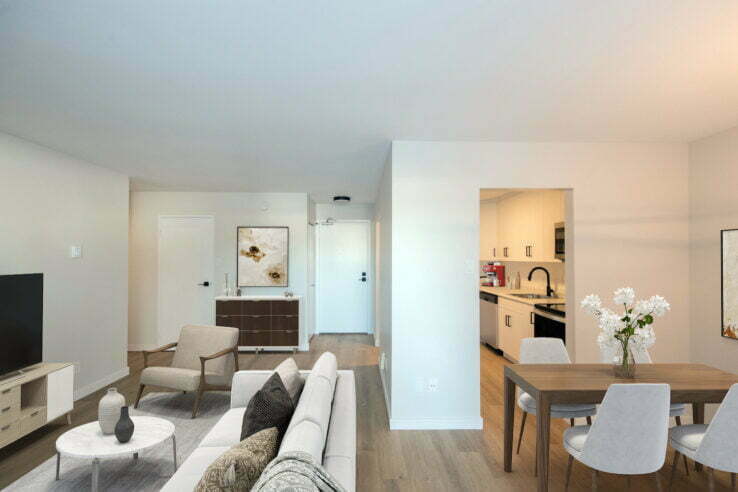 living area, dining area in a 1 bedroom unit at Charlesdale Gardens in Winnipeg, Manitoba