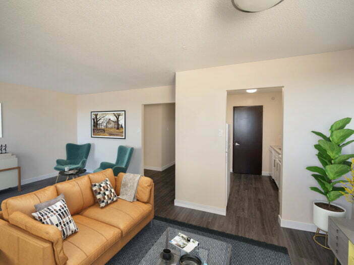 living area in a 2 bedroom unit at Dakota Towers in Winnipeg, Manitoba