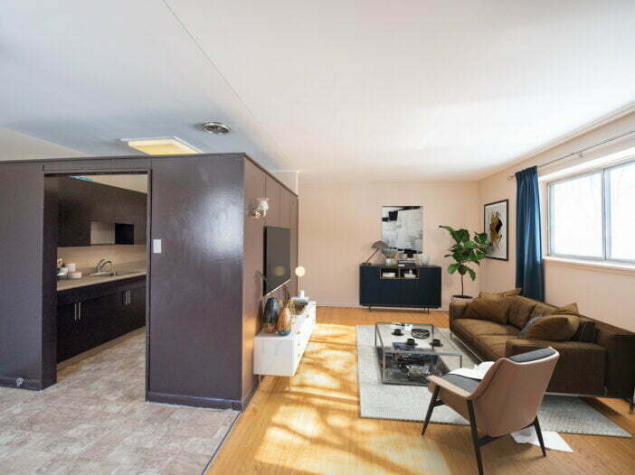 living area in a 2 bedroom unit at Forks Manor in Winnipeg, Manitoba