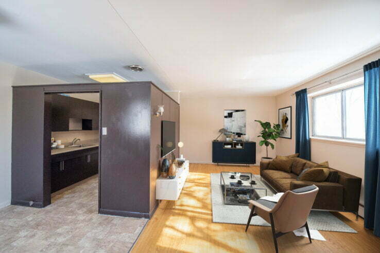 living area in a 2 bedroom unit at Forks Manor in Winnipeg, Manitoba