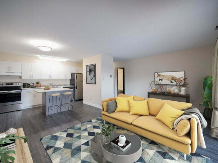 living area, bedroom in a 2 bedroom unit at Golden Arms in Winnipeg, Manitoba