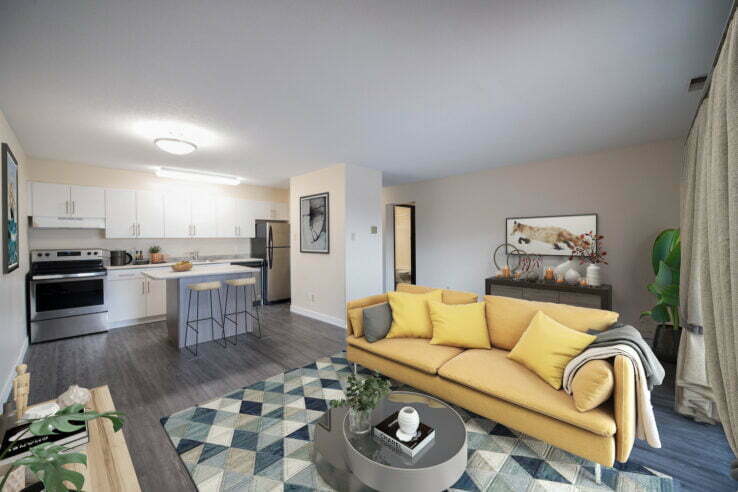 living area, bedroom in a 2 bedroom unit at Golden Arms in Winnipeg, Manitoba