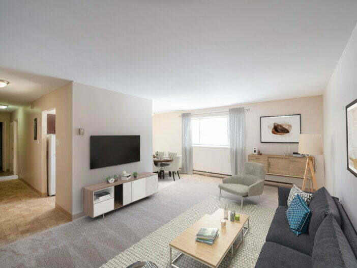 living area in a 2 bedroom unit at Kildare Gardens in Winnipeg, Manitoba