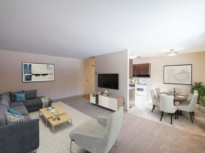 living area in a 2 bedroom unit at Kildare Gardens in Winnipeg, Manitoba