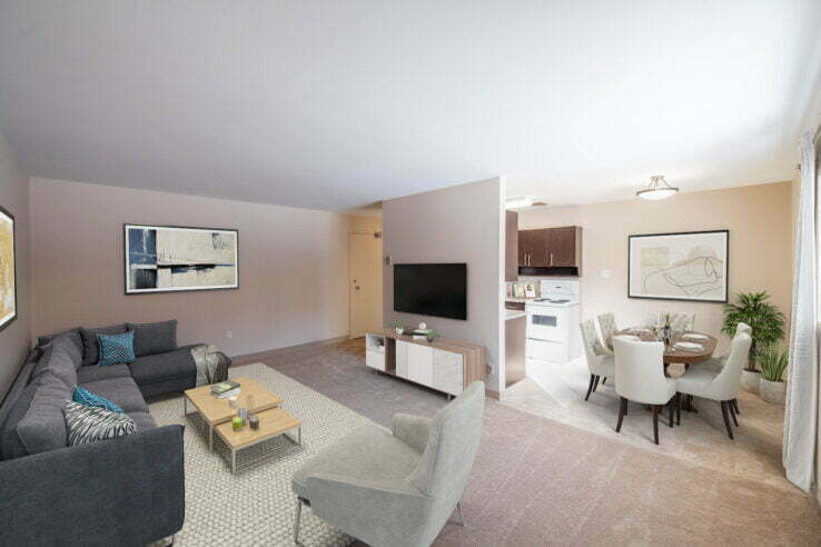 living area in a 2 bedroom unit at Kildare Gardens in Winnipeg, Manitoba