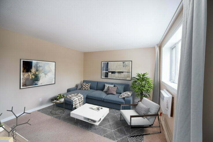 living area in a 1 bedroom unit at Lyon House in Winnipeg, Manitoba