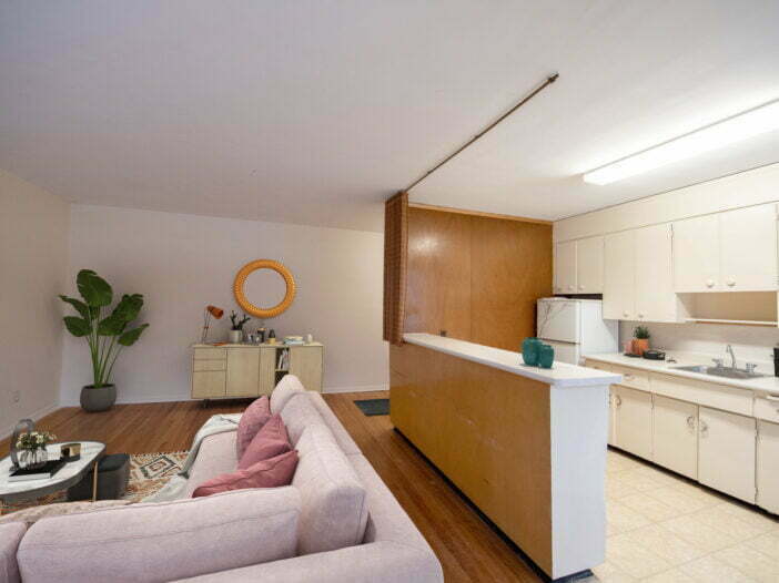 living area in a 1 bedroom unit at Pamela Apartments in Winnipeg, Manitoba