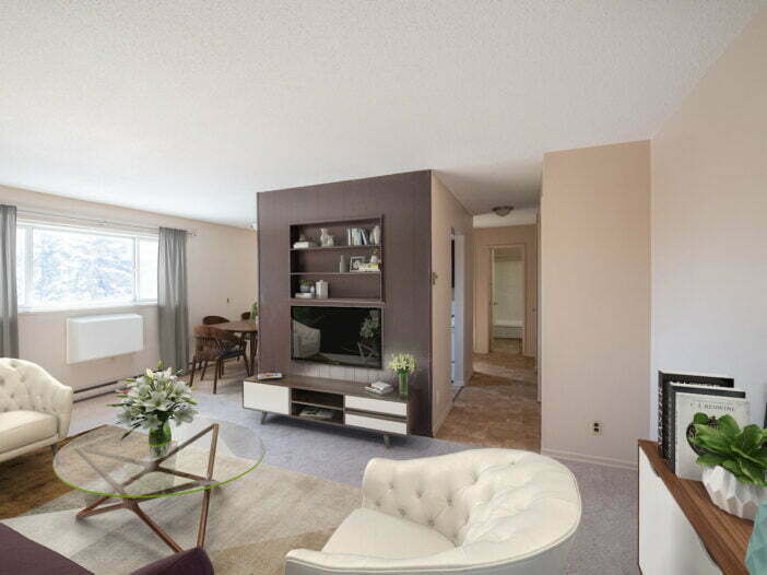 living area in a 1 bedroom unit at Partridge Manor in Winnipeg, Manitoba
