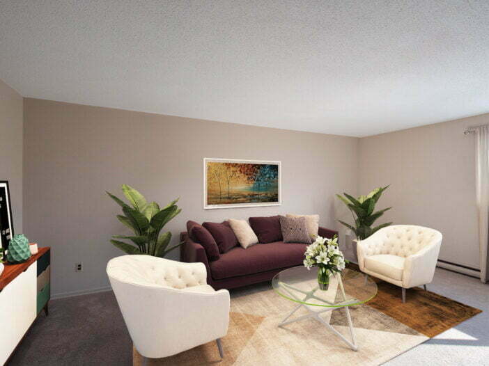 living area in a 1 bedroom unit at Partridge Manor in Winnipeg, Manitoba