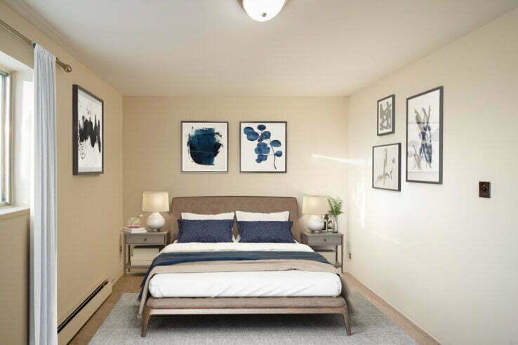 bedroom in a 1 bedroom unit at River Clayton Apartments in Winnipeg, Manitoba