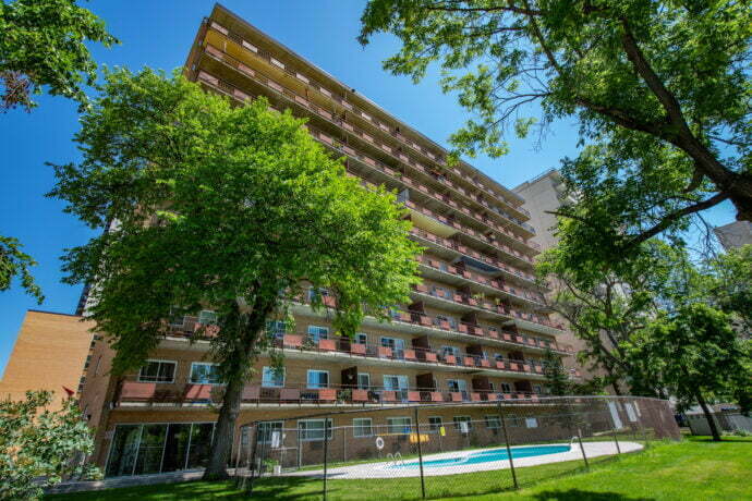 exterior of River Crescent Gardens in Winnipeg, Manitoba