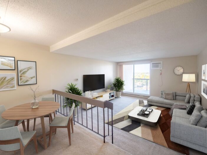 living area, dining area in a 1 bedroom unit at Shelard Manor in Winnipeg, Manitoba