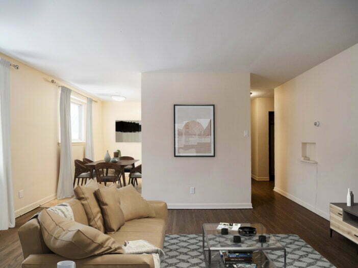living area, dining area in a 2 bedroom unit at Stanley Grove in Winnipeg, Manitoba
