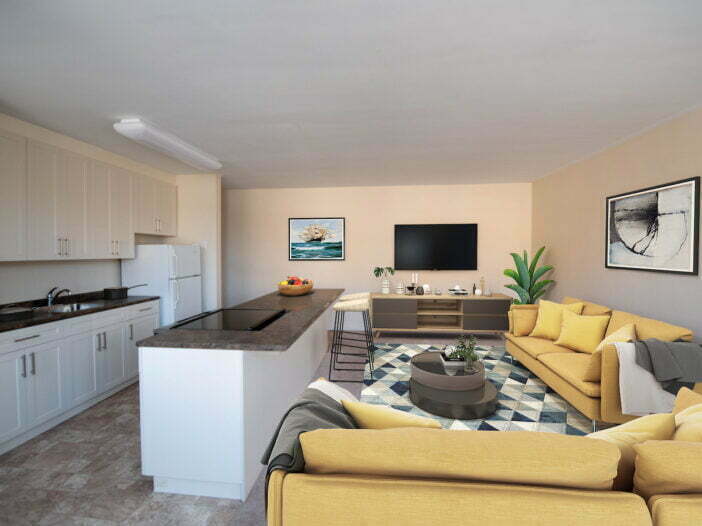 living area, bedroom in a 1 bedroom unit at Strathcona House in Winnipeg, Manitoba