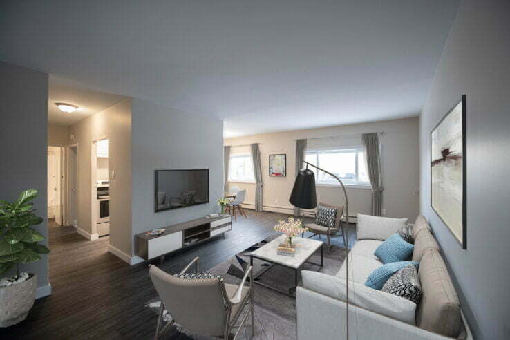 living area in a 1 bedroom unit at Tempest Apartments in Winnipeg, Manitoba